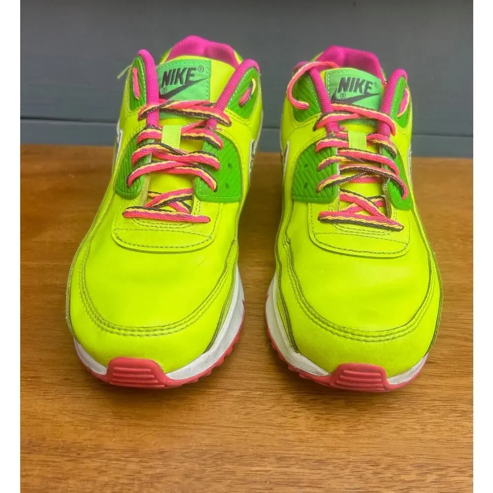 Nike Air Max 90 GS Volt Neon Green Pink Zigzag Swoosh Youth 5.5Y - Picture 5 of 8
